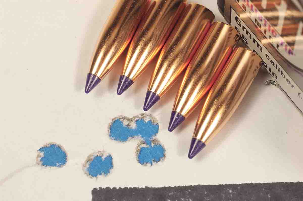 Nosler 55-grain Ballistic Tip Lead-Free bullets and Varget powder from a Cooper Firearms Model 22 in .243 Winchester produced this 100-yard group.